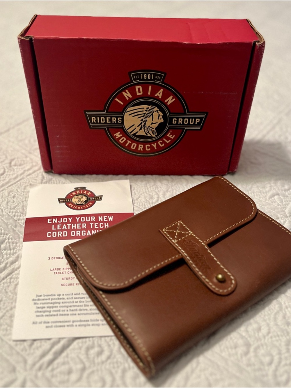 Indian Motorcycle Brown Leather Cord Organizer